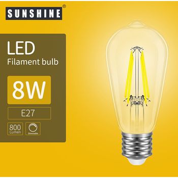 Sunshine LED Filament Bulb Dimmable 8w E27 Transparent A60 Daylight