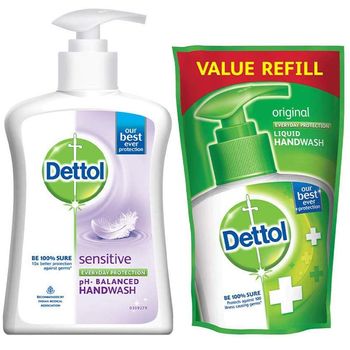 Dettol Liquid Sensitive Handwash 200ml with Free Dettol Original Liquid Hand Wash Pouch 175ml