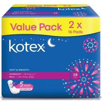 Kotex Soft & Smooth Overnight Non Wing 28cm 2x16Pads