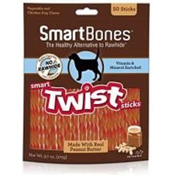 Smartbones Smart Twist Sticks With Peanut Butter 50 Count Rawhidefree Chews For Dogs Sbtt02943 50count