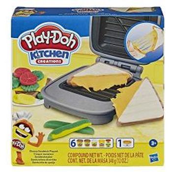 Play-Doh Kitchen Creations Cheesy Sandwich Play Food Set for Kids 3 Years and Up Elastix Compound and 6 Additional Colors