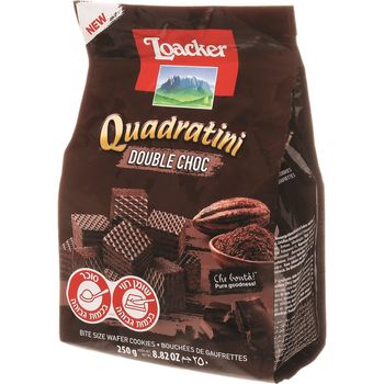 Loacker Quadratini Double Choc Wafer Cubes with Chocolate Cream Kosher 250g