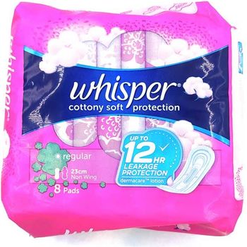Whisper Cottony Clean Regular Flow Non Wing 8s