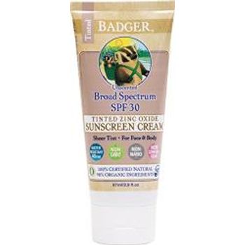 Badger SPF 30 Tinted Mineral Sunscreen Cream for Face and Body Unscented 85g Tube