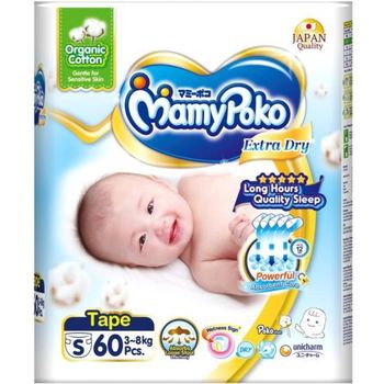 MamyPoko Extra Dry Organic Cotton Tape Small 60pcs