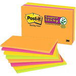 3M Post-It Super Sticky Notes 6445-SSP 4"x6" 8 Pads/Pack Electric Glow
