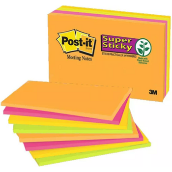 3M Post-It Super Sticky Notes 6445-SSP 4"x6" 8 Pads/Pack Electric Glow