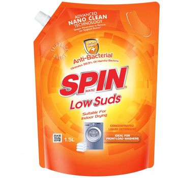 Spinmatic Low Suds Liquid Detergent Refill Antibacterial 1.5L