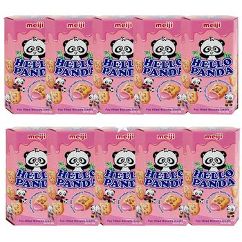 Meiji Hello Panda Biscuits With Strawberry Flavoured Fillings 50g Pack Of 10