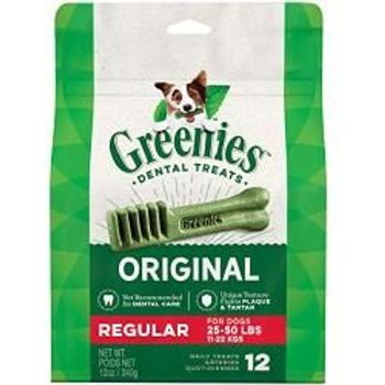 Greenies Original Regular Natural Dental Care Dog Treats 12oz Pack 12 Treats