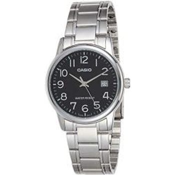Casio #mtp-v002d-1b Men's Standard Analog Stainless Steel Date Black Dial Watch