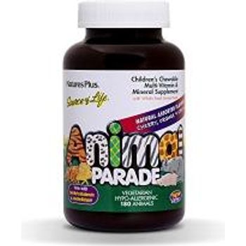 NaturesPlus Animal Parade Source of Life Children's Chewable Multivitamin 180 Animal Shaped Tablets Natural Assorted Flavors Vegetarian Gluten 90 Total Servings