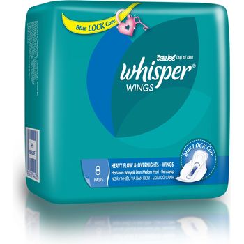 Whisper Sanitary Napkin Heavy Flow Overnight Wing 8s
