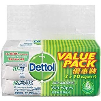 Dettol Anti Bacterial Wet Wipes 10 Sachets 3pcs