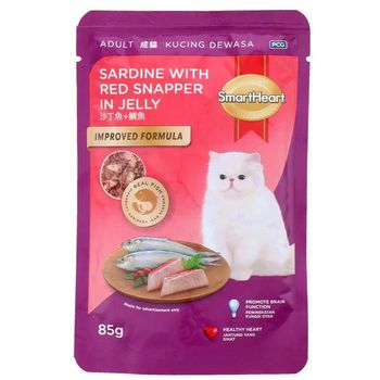 Pouch Kucing Hati Pintar Sardin Dengan Ikan Merah Dalam Jeli 85g