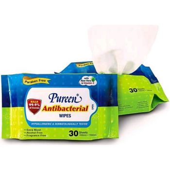 Pureen AntiBacterial Baby Wipes Aloe Vera And Cucumber 2×30 Sachet