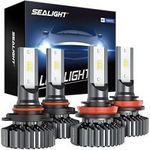 Sealight 9005hb3 H11h9h8 Led Bulbs Combo Super Bright Cool White Plug And Play Pack Of 4
