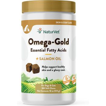 NaturVet Omega-Gold Essential Fatty Acids + Salmon Oil for Dogs & Cats (180 Soft Chews)