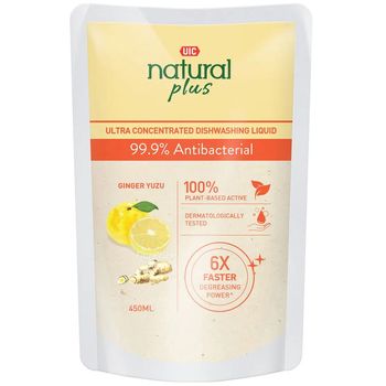 UIC Natural Plus Dishwashing Liquid Refill Pack Anti Bacterial 450ml