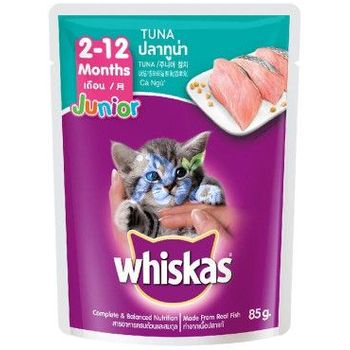 Whiskas Pouch Junior Kitten Wet Food From Real Fish Tuna Flavor 85g