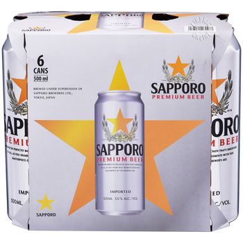 Sapporo Premium Can Beer 6 x 500ml