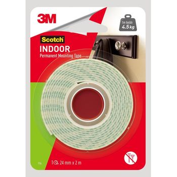 3M Scotch Indoor Permanent Mounting Tape 114 24mm X 2m Foam Tape