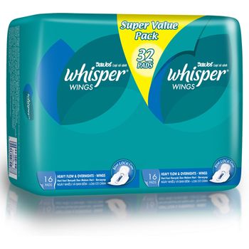 Whisper Thick Heavy Flow and Overnight Wings 32 pcs