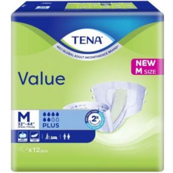 Tena Value Unisex Adult Tape Diapers Size M 12 per pack