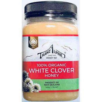 Tranzlpine Organic White Clover Honey 500g