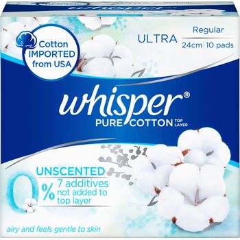 Whisper Pure Cotton Ultra Day Sanitary Padsregular24cm