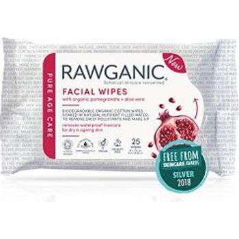 Rawganic Anti-aging Hydrating Facial wipes Fragrance-free Biodegradable Organic Cotton Wipes with Pomegranate and Aloe Vera