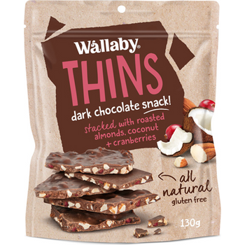 Wallaby Thins Dark Chocolate Snack With Almonds GF