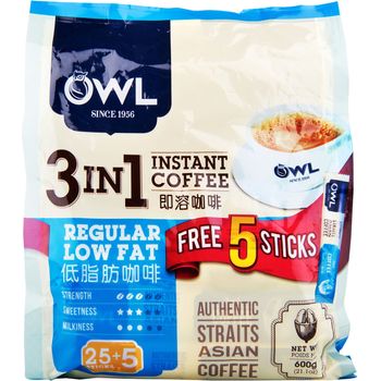 Owl 3 In 1 Regular Low Fat Coffee 25 + 5 Sachet x 20g