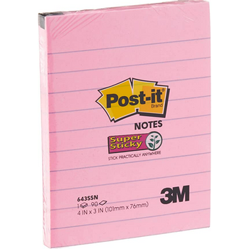 3M Post-It Super Sticky Lined Notes Pink 643SSN 4" x 3"