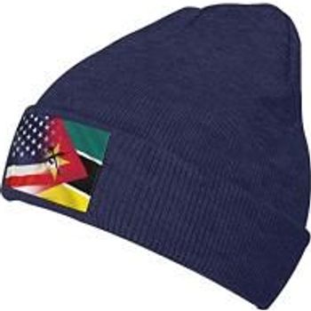 Night Butterfly Flag Of Mozambique And Usa Unisex Knit Beanie Hat Winter Knitted Beanies Cap Navy Blue