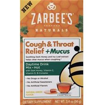 Zarbee's Naturals Cough And Throat Relief + Mucus Daytime Mix with Dark Honey Natural Lemon Flavor 6 Count