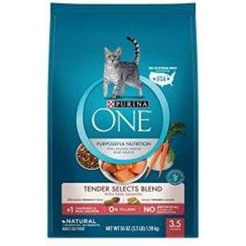 Purina One Natural Dry Cat Food; Tender Selects Blend With Real Salmon 35lb. Bag