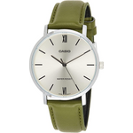Casio Mtp-vt01l-3b Men's Minimalistic Silver Dial Green Leather Band Analog Watch