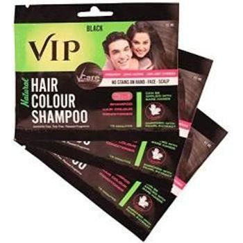 Bundle of 5 packs. VIP 5 In 1 Hair Colour Shampoo Base Hair Color Shampoo Brown 20ml Pack Pack Of 4 Pouch X 5 packs