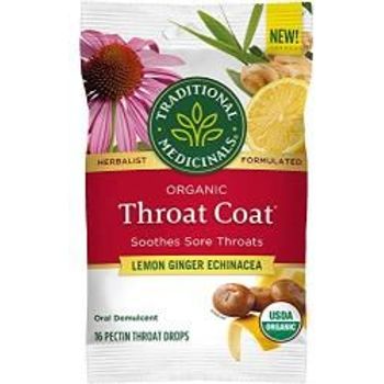 Traditional Medicinals - Herbal Lozenges, Organic Throat Coat lemon Ginger Echinacea (16 drops)