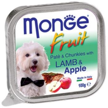 Monge Fruit Lamb And Apple Pate with Chunkies Tray Dog Food 100g