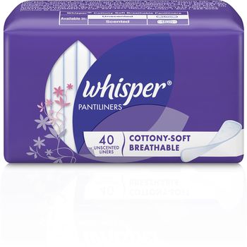 Whisper Pantiliners Cottony Soft Breathable Unscented 40 Pads