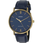 Casio Mtp-vt01gl-2b Men's Minimalistic Gold Tone Blue Leather Band Blue Dial 3-hand Analog Watch