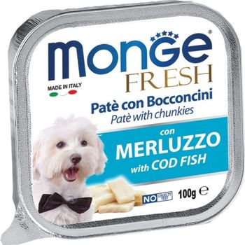 Monge Fresh Cod Fish Pate with Chunkies Tray Dog Food 100g