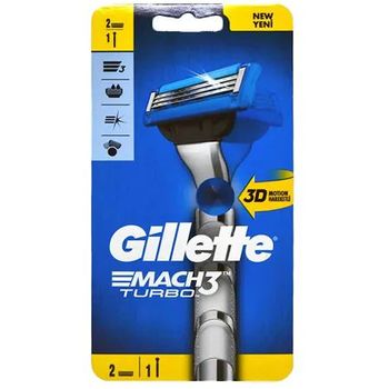 Gillette Mach3 Turbo Razor 1 Handle Plus 2 Cartridges