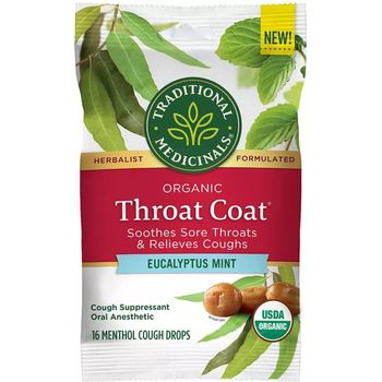 Traditional Medicinals Throat Coat Eucalyptus Mint Lozenges 16ct 155g