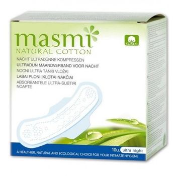 Masmi Organic Ultra Thin Night Pads w/ Wings 10pcs, Vegan