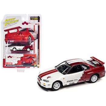 Johnny Lightning 1999 Nissan Skyline Gt-R Red Metallic And White Singapore Dilsre Exclusive 1/64 Diecast Model