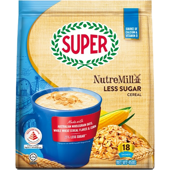 SUPER Nutremill Less Sugar Cereal 18 sachets 450g
