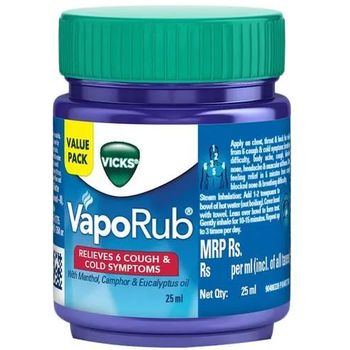 Vicks Vapo Rub With Menthol Camphor And Eucalyptus Oil Relieves Cold And Cough Clears Blocked Nose 25ml 